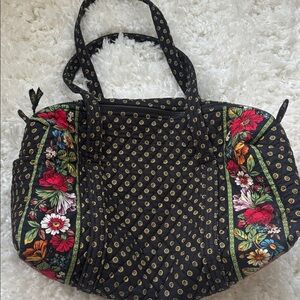 Vintage Vera Bradley Overnight Duffle Bag in black floral pattern